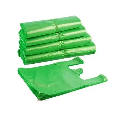 100PCS Green Plastic Packaging Bags with Handle Vest Bag Supermarket Grocery Shopping Bag Thicken Food Kitchen Home Storage: 100*80cm