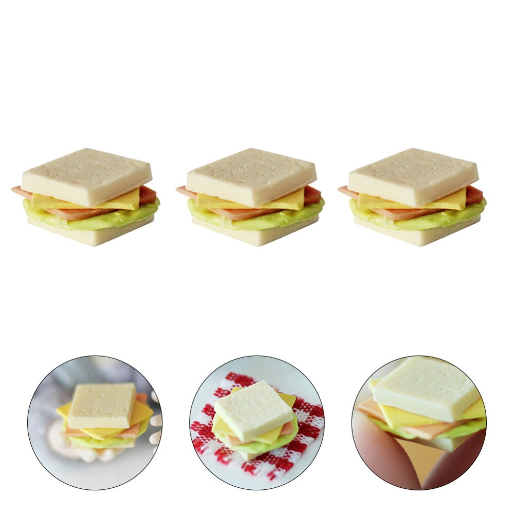 3 Pcs Chic Lovely Sandwich Ornaments Simulation Sandwich Decors Mini Accessories Food Shape Ornaments for Home Kids