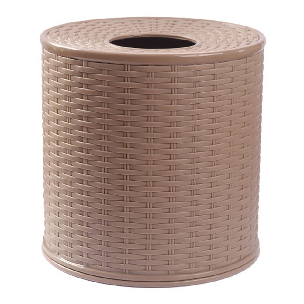 Tissue Box Toilet Bathroom Tissue Holder Rattan Surface Round Covers Living Room: Brown