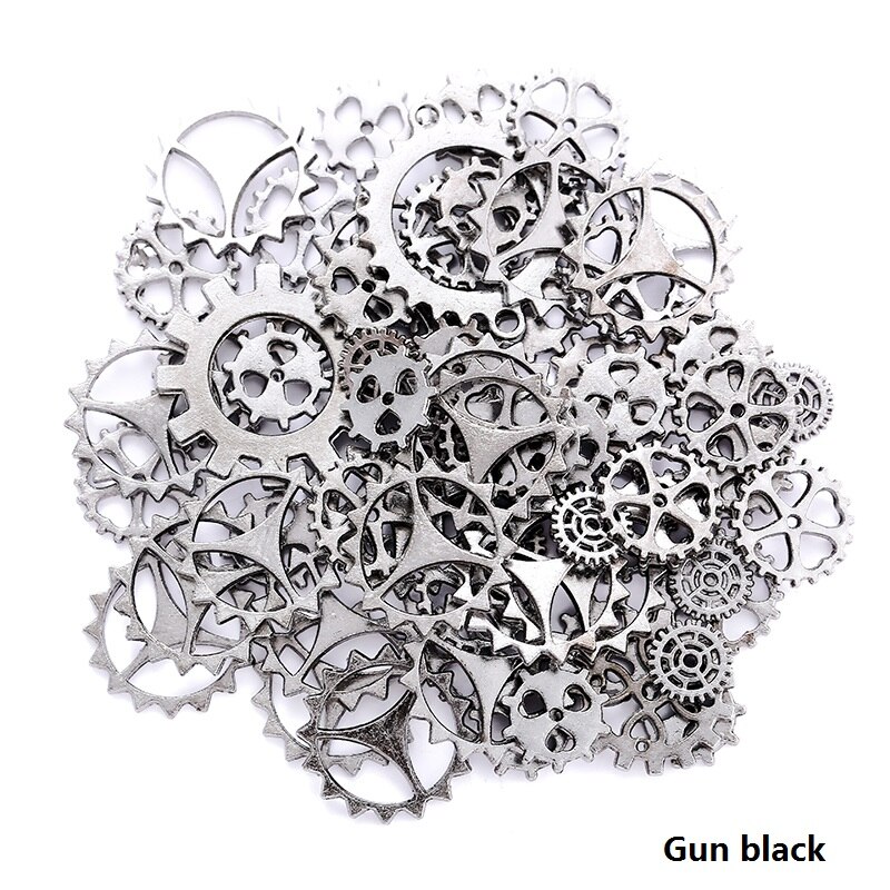 30 UDS-100 Uds 10 colores tamaño pequeño 8-15mm aleación de Zinc mezcla mecánica Steampunk engranajes y engranajes accesorios Diy: Pistola negra plateada