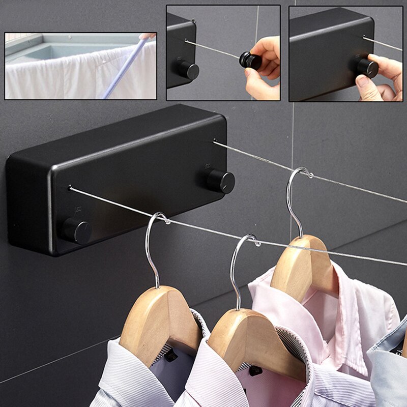 Double Line Retractable Clothesline Home Steel Wire Invisible Punch Free Wall Hanger MJJ88