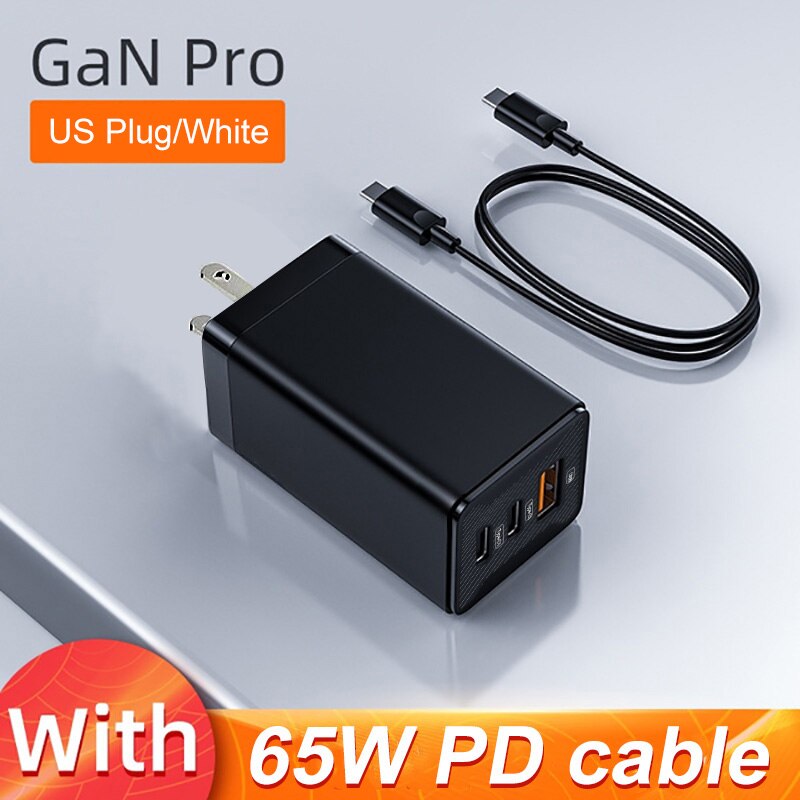 Ładowarka USB 65W szybkie ładowanie 4.0 3.0 QC4.0 QC PD3.0 PD USB-C typ C szybka ładowarka USB dla iPhone 12 Pro Samsung Macbook iPad: US With Cable Black