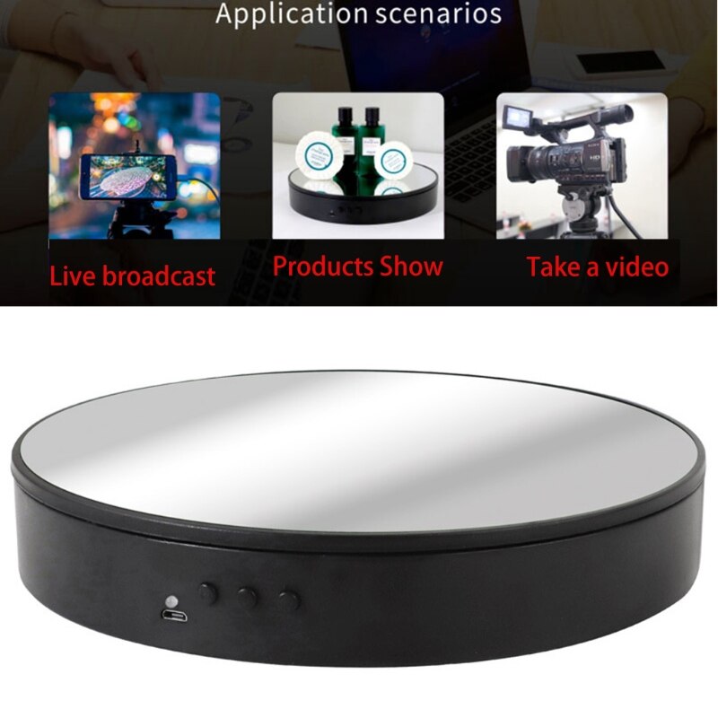 20cm 360 Degree 5V Electric Auto-Rotation Photography Rotating Turntable Display Stand Display Turntable(Black suede)