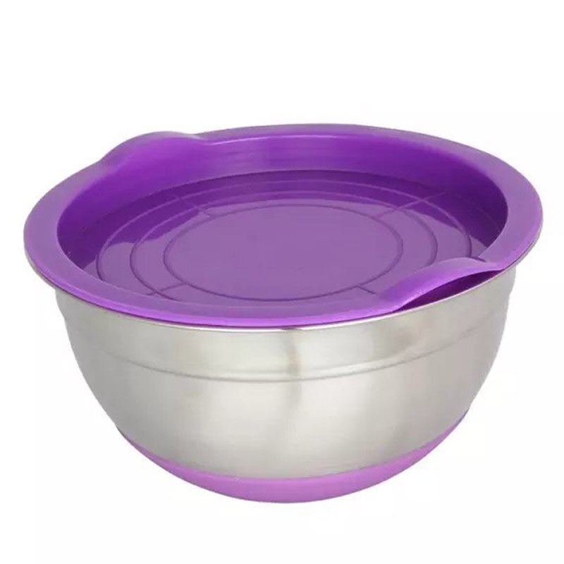 Tazón de acero inoxidable con cubierta de sellado sin magnético, olla inferior de silicona para ensalada, utensilios de cocina para hornear huevos, GQ: Morado