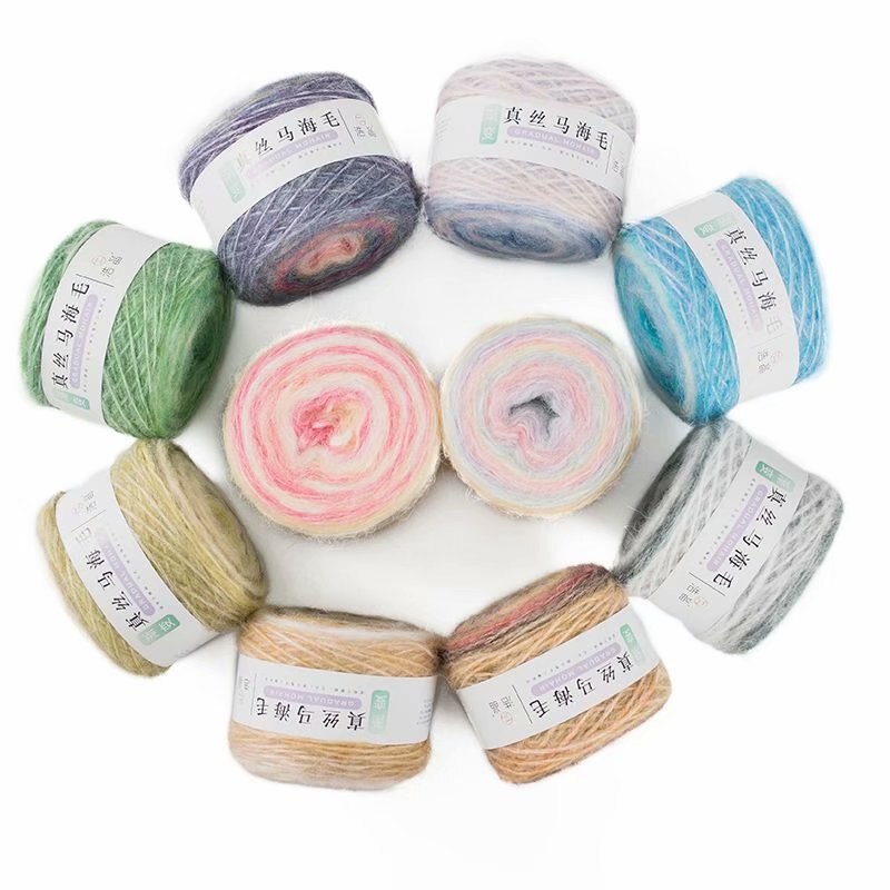 Fils de laine Mohair tricoté, 100g, mélange de laine pour tricoter des cheveux longs, pull arc-en-ciel en cachemire pour bébé