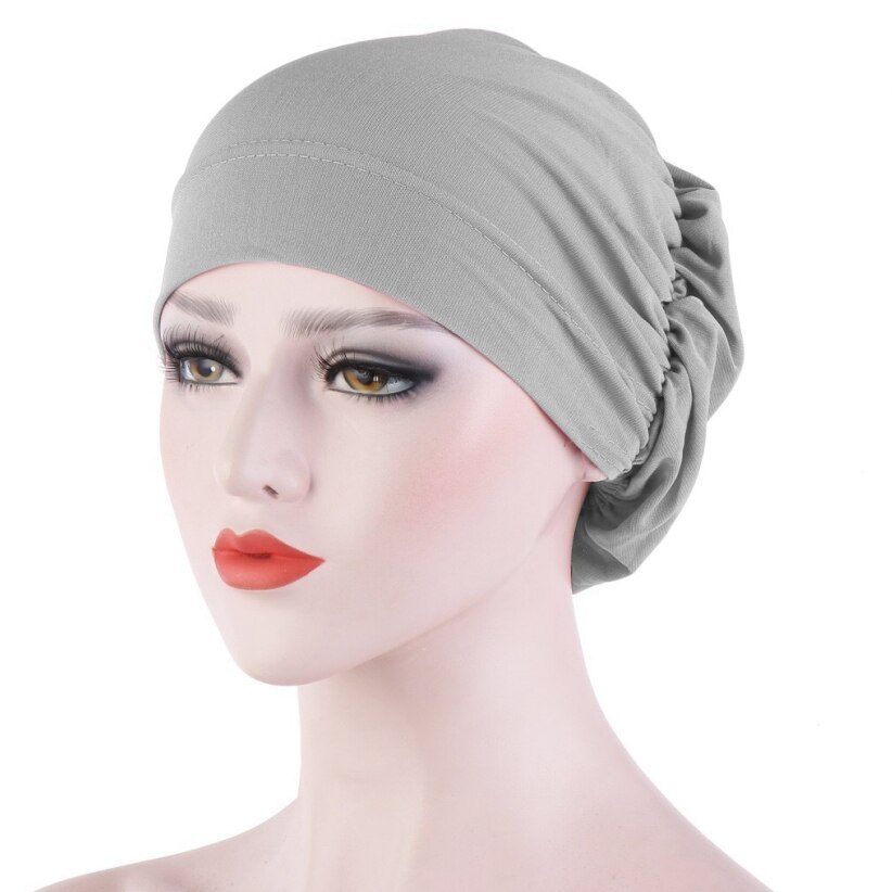 Vrouwen haaruitval sjaal elastisch dame kanker chemo pet moslim tulband hoed arab hoofddoek muts hoofddeksels skullies effen kleur: Grijs