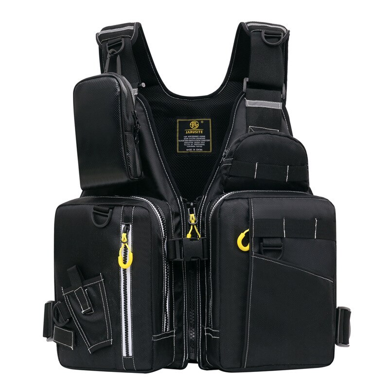 Outdoor Sport Fishing Vest Men Sea Fishing Large Buoyancy Life Vest Adult Removable Foam Multi-pocket Life Waistcoat: Black White