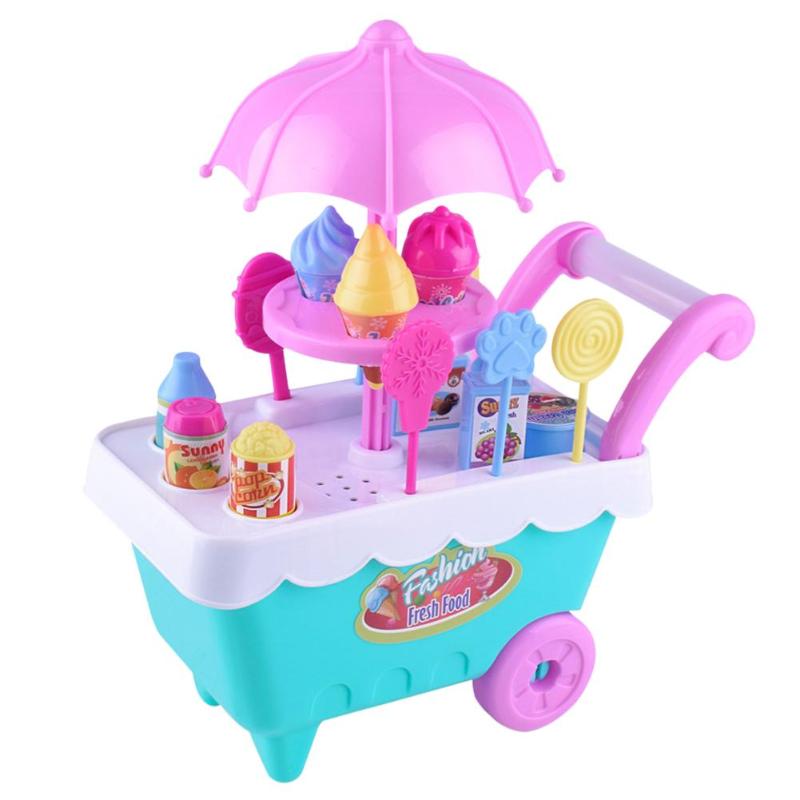 Small Ice Cream Carts Girl Mini Candy Cart Shop Pretend Play Children Toys