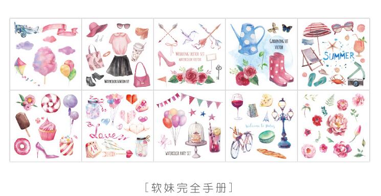 10 hojas de pegatinas de papel para decoración de viaje con Cactus y flores para alimentos, pegatinas para decoración de diario DIY, álbum de recortes: D