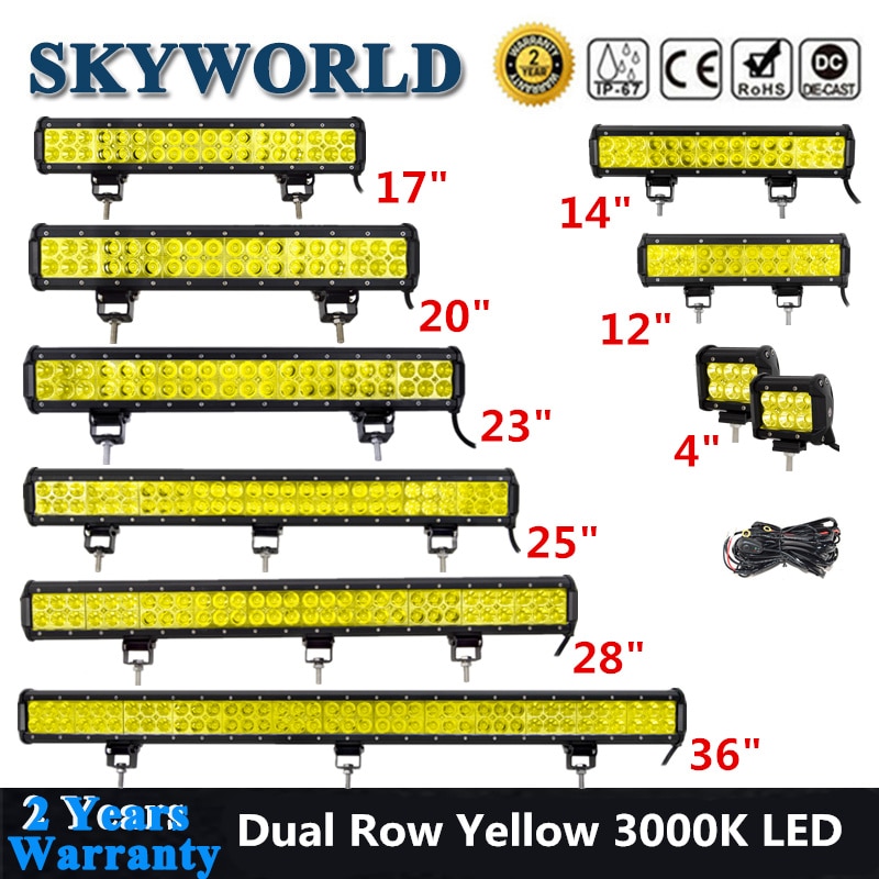 Skyworld amarelo conduziu a barra de luz 4 12 14 17 20 23 25 28 36 polegada trabalho lâmpada combo feixe condução offroad para o caminhão do carro suv atv 4x4 uaz