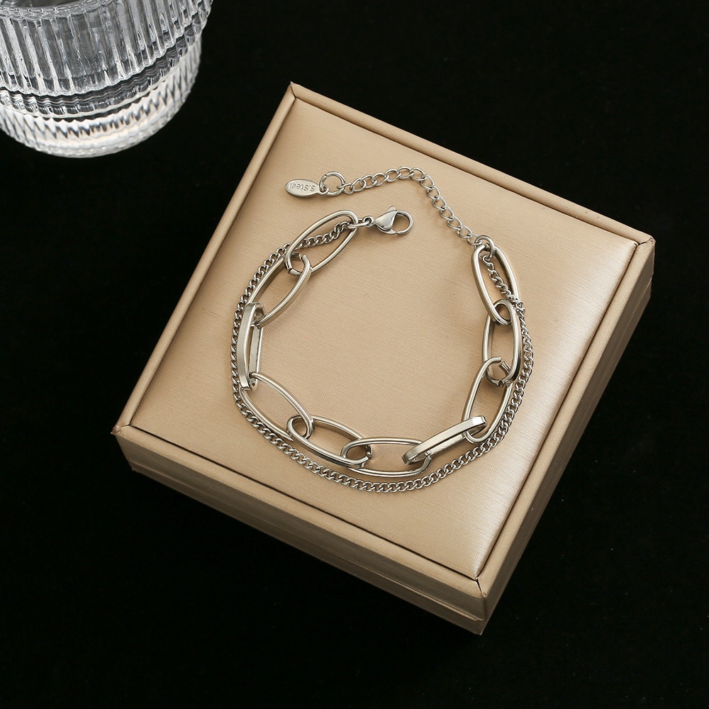 Elo da Cadeia de moda Pulseira de Aço Inoxidável Pulseira para As Mulheres Exquisite Gold Metal Pulseira Jóias de Presente Da Menina Da Praia брелок: A-S78