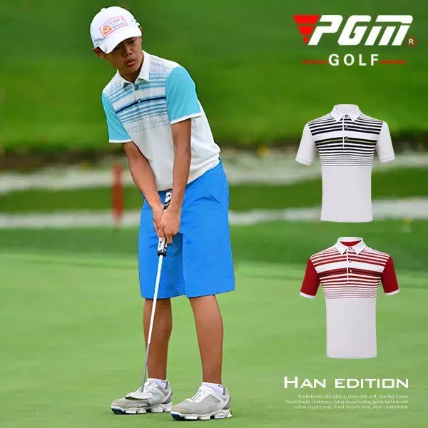 Pgm stribede kortærmede golft-shirts til børn drenge sports-t-shirt sommer åndbar hurtigtørrende golf sportstøj børnetøj