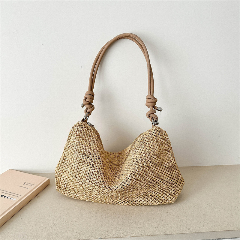 Straw Tote Bag Woven Shoulder Bag Summer Beach Ladies Straw Handbags Hobo Bags And Purses Weave: Beige