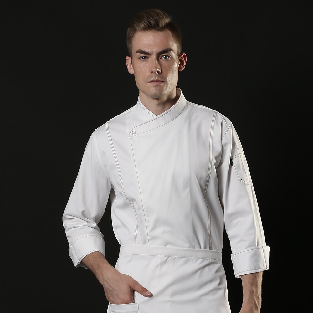 Unisex kokki vaatteet kahvila keittiö leipomo catering kokki hengittävä kokin takki pitkähihainen univormu: Valkoinen kokin puku / Xl