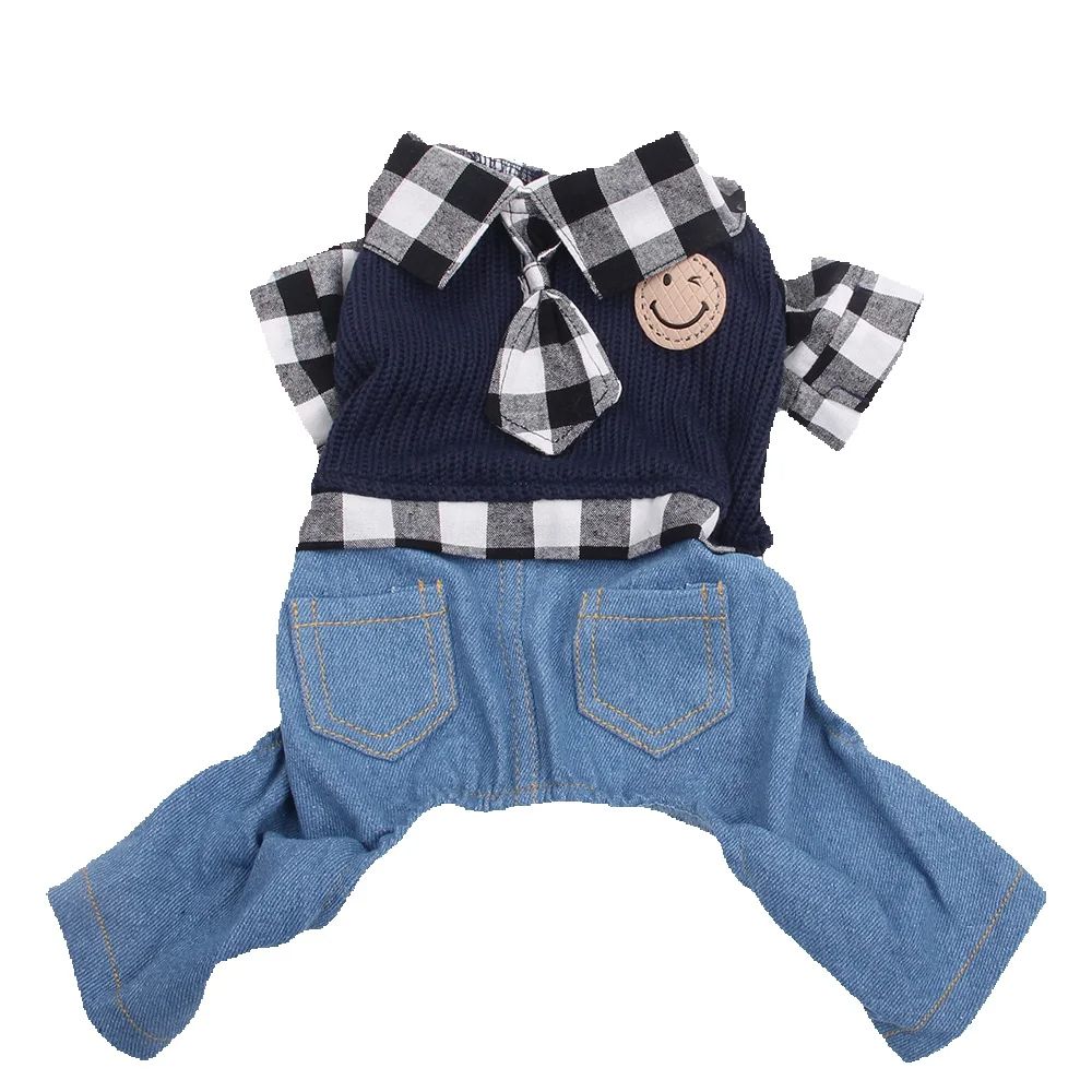 Dog Cat Jumpsuit Sweater Plaid Bowtie Pet Puppy Coat Jacket Autumn/Winter Clothes Overalls