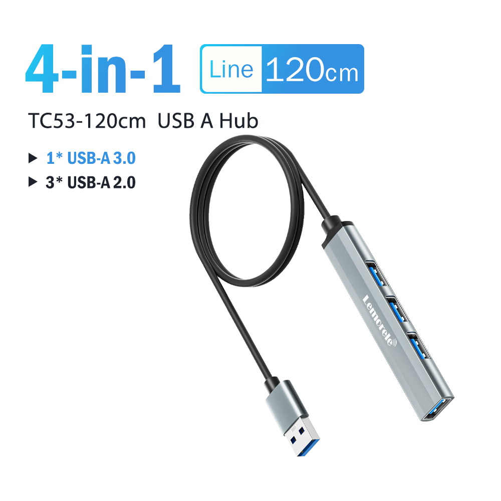 Lemorele 120cm 4Ports USB HUB OTG USB A 3.0 Adapter Multi Splitter Adapter Akcesoria do laptopów Xiaomi Lenovo Macbook Pro