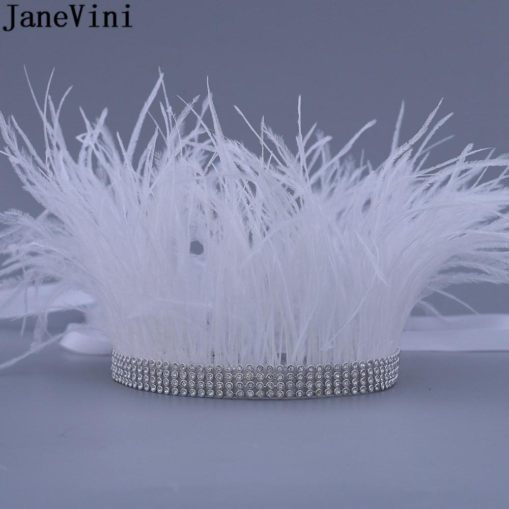 JaneVini-cinturón con cuentas de plumas de decoración para mujer, cinturones nupciales con diamantes de imitación de cristal para vestido de boda, joyería para novia y dama de honor