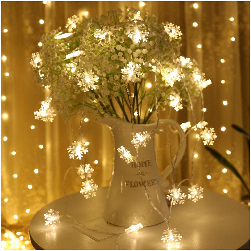 Merry Christmas 1.5M Colorful LED Snowflaker LED Garland String Lights Battery Powered Year Fairy Lights Garlands