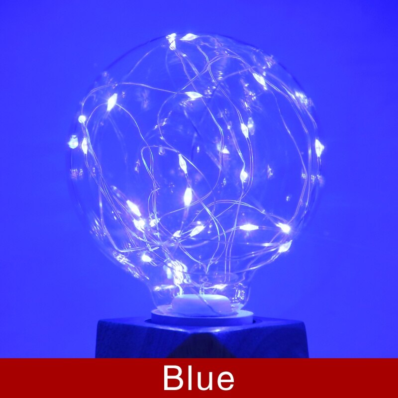 E27 220V LED Copper Wire Bulb LED Plastic Copper Wire Bulb RGB Fairy Lights Wedding Party Home Decoration Night Light: blue