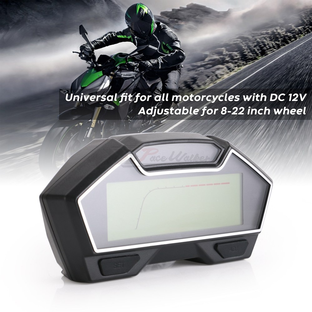 Universal LCD Motorcycle Racing Street Bike Speedometer Odometer RPM Speed Fuel Gauge 199 Kph Mph DIY Speedometer
