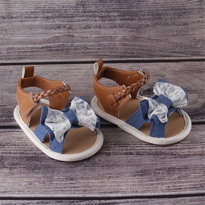 Spädbarn bebis flicka mjuk sula sandaler sommarskor bowknot halkfria