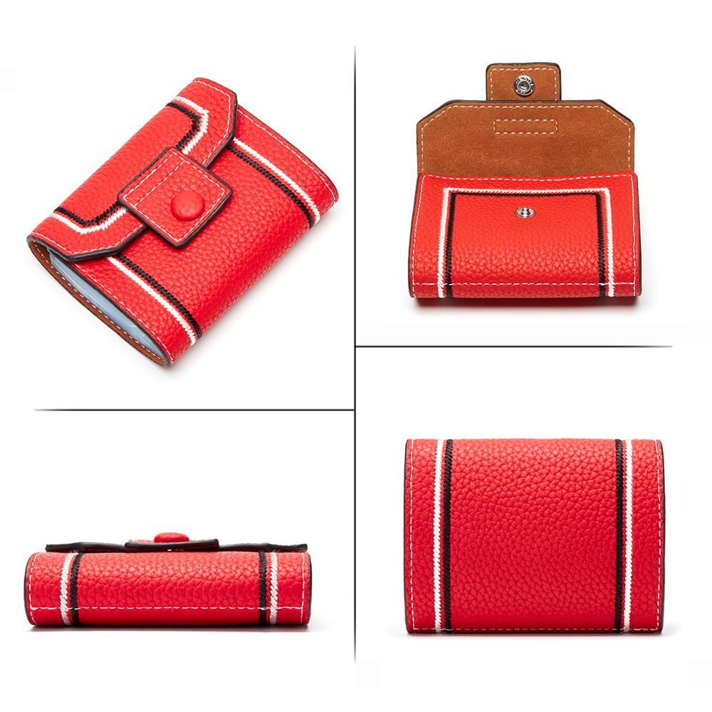 Porte-carte de crédit femmes blocage femelle boîte 26 cartes d'identité portefeuille tenir Rfid organisateur Litchi Grain cuir lignes contrastantes