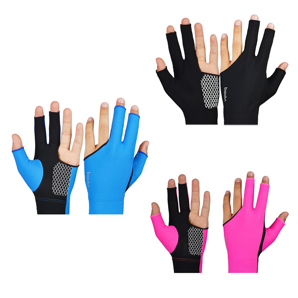 BOODUN-guantes de LICRA para jugar bolas de billar, antideslizantes, suaves, transpirables, 3 dedos