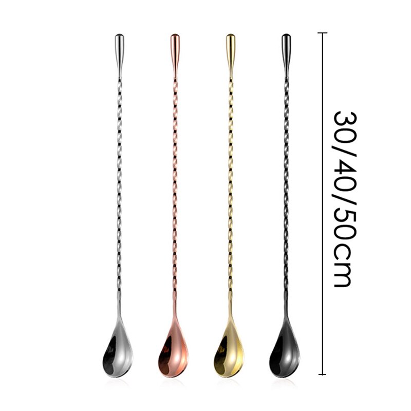 Stir Spoon Stainless Steel Mixing Cocktail Spoon Spiral Pattern Tools Bar Teadrop Spoon 30/40/50cm Bar Tool