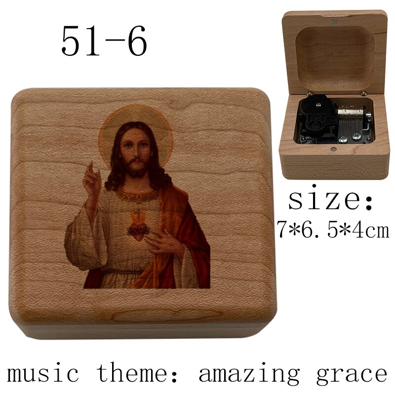 Wooden amazing grace music wind up Music Box Wife Husband church Home Christian Music Box Decoration: Lavender