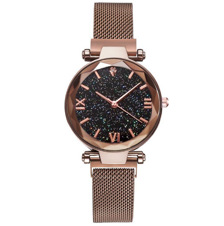 Luxe Vrouwen Armband Horloges Magnetische Gesp Mesh Band Romeinse Display Star Sky Dames Student Jurk Quartz Horloge