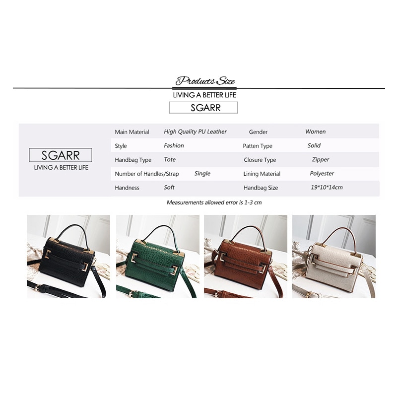 SGARR Damhandväska i PU-läder - Liten Casual Krokodil Crossbody Tote