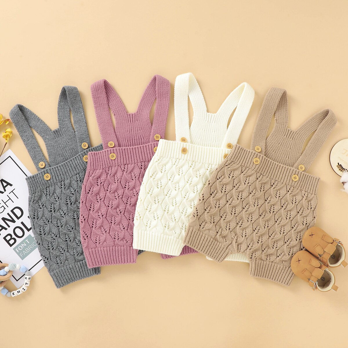 Focusnorm herfst winter baby meisjes jongens gebreide overalls rompers effen knoop warme jumpsuits 0-24m 4 kleuren