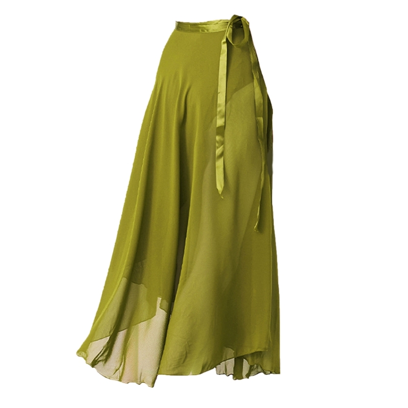 16 Solid Colors Classical Mid-Calf Half Skirt Spring Summer Breathable Long Wrap Skirts for Ladies Ballet Dance Stage Wear: green