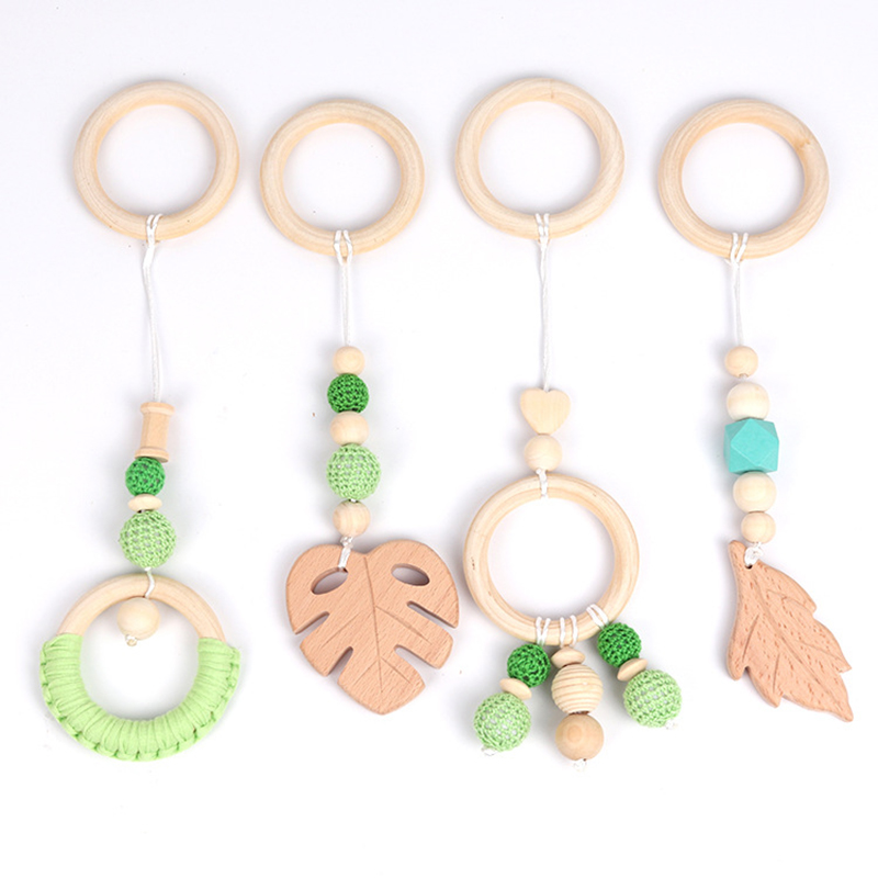 Baby Rammelaar Speelgoed Voor 0-12 Maanden Nordic Baby Gym Spelen Kwekerij Zintuiglijke Ring-Pull Bijtring Speelgoed Houten kralen Hanger Speelgoed Room Decor: 4Pcs-WT228C