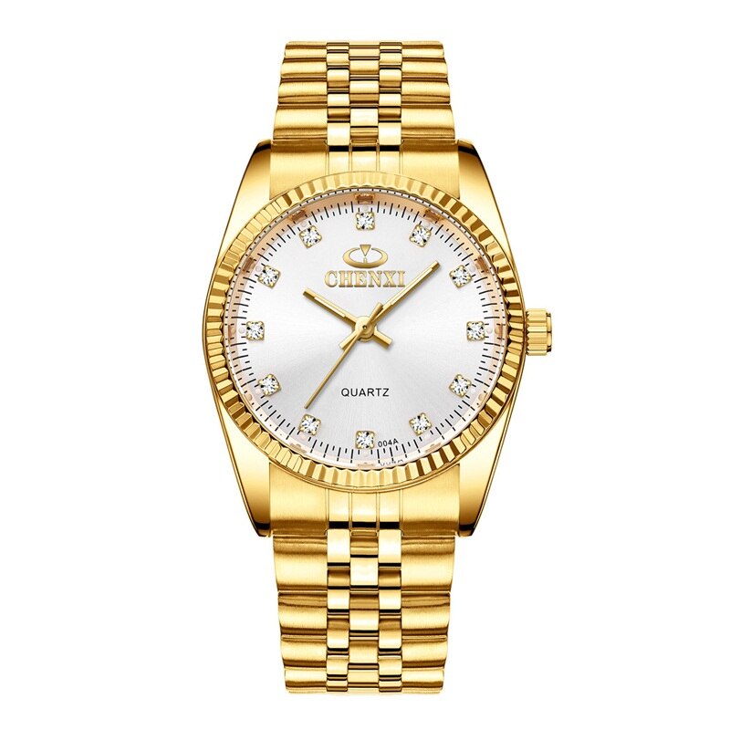 Chenxi Luxe Paar Horloge Golden Rvs Liefhebbers Horloge Quartz Horloges Voor Vrouwen &amp; Mannen Analoge Horloge: Men White Dial