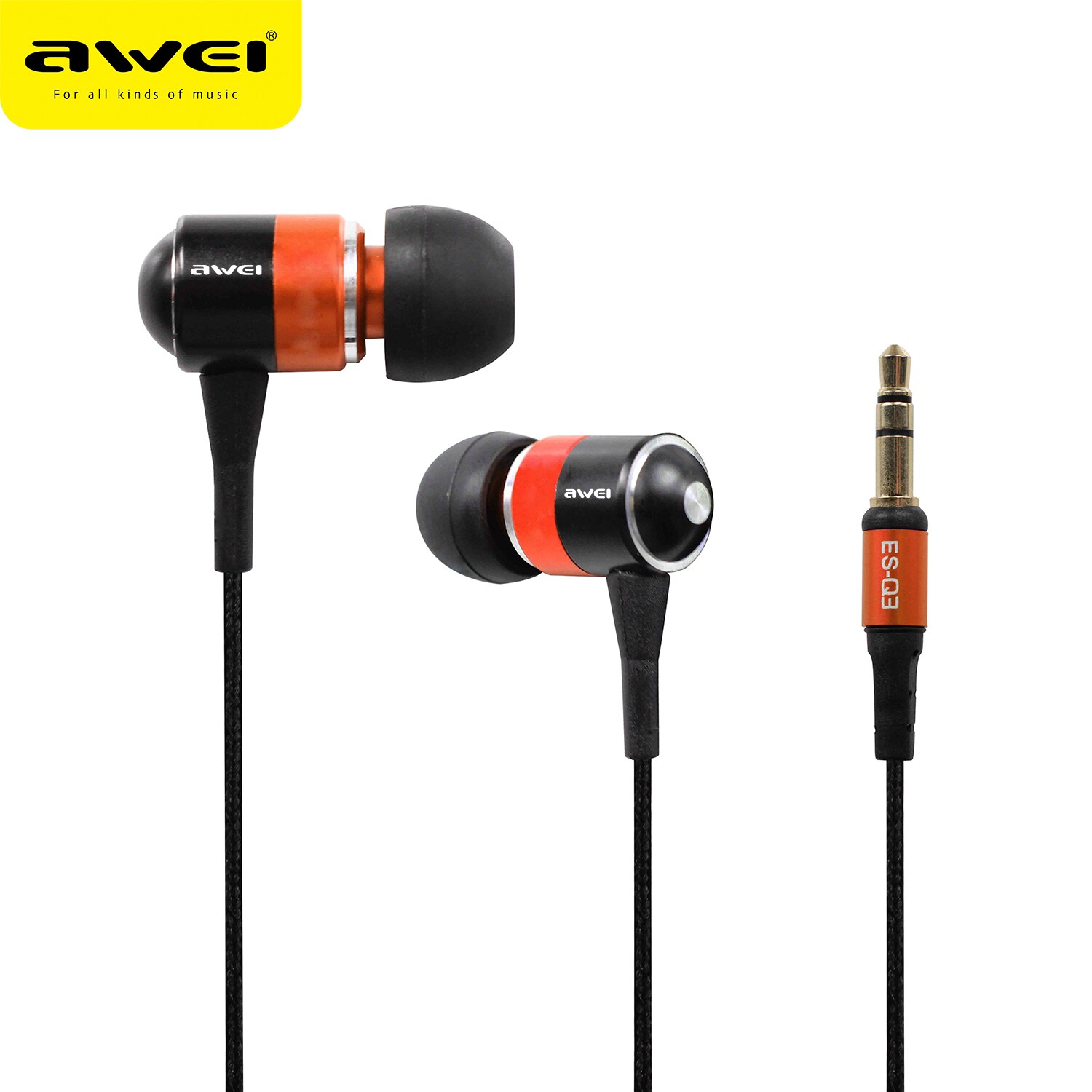 Awei ES-Q3 Wired Earphone For iPhone Samsung Earbuds Stereo Headset Super Bass In-Ear Auriculares Earphones