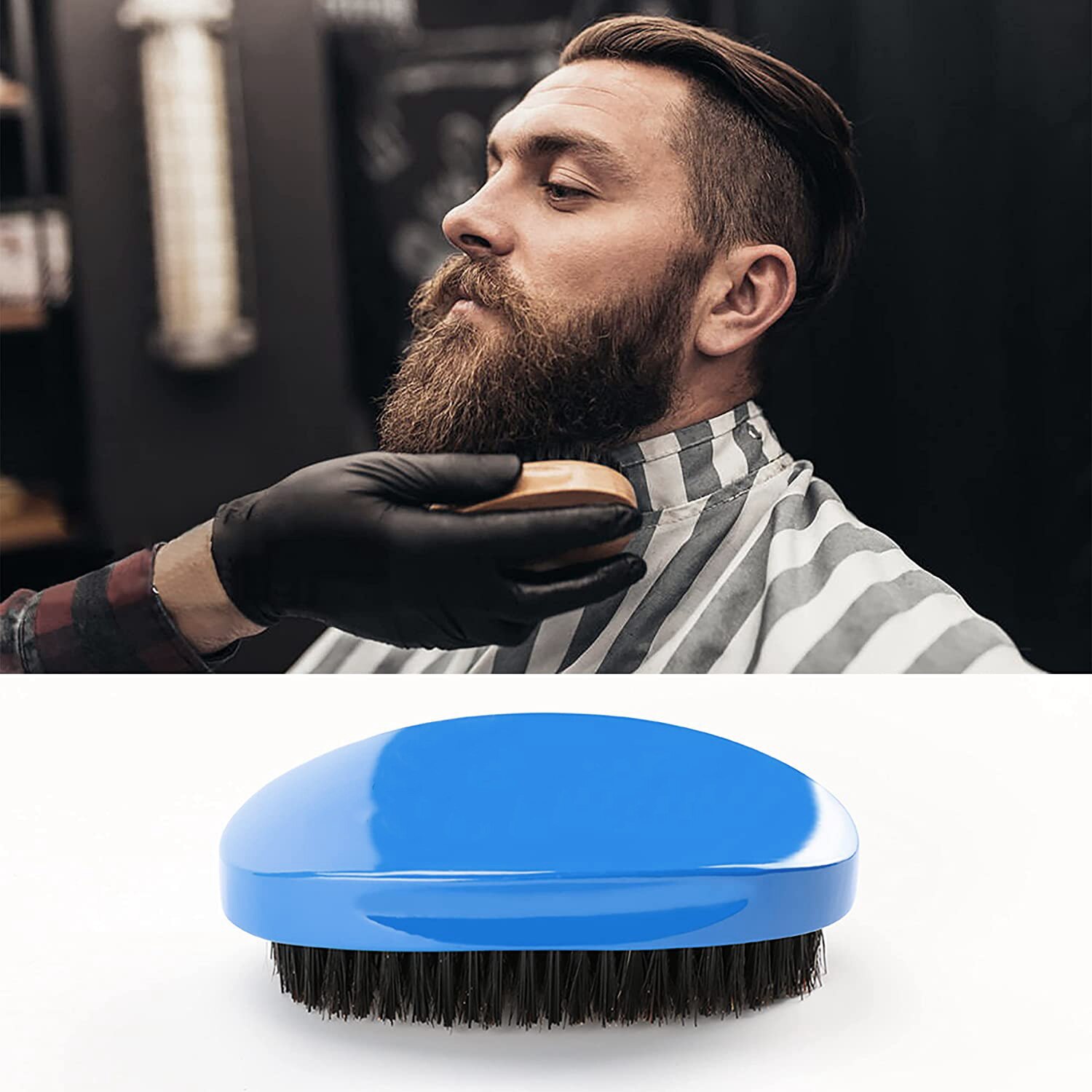 Blue 360 Wave Brush Afro Men's Comb Hair Brushes for Black Short Hair Wooden Handle Wild Boar Bristles Hard Medium