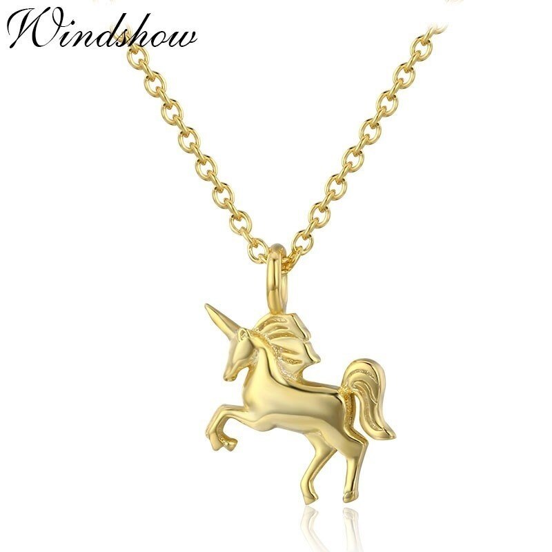 Carino piccolo ciondolo con ciondolo unicorno in argento Sterling 925 collana girocollo corta donna ragazza cavallo catena gioielli kolye collier regalo