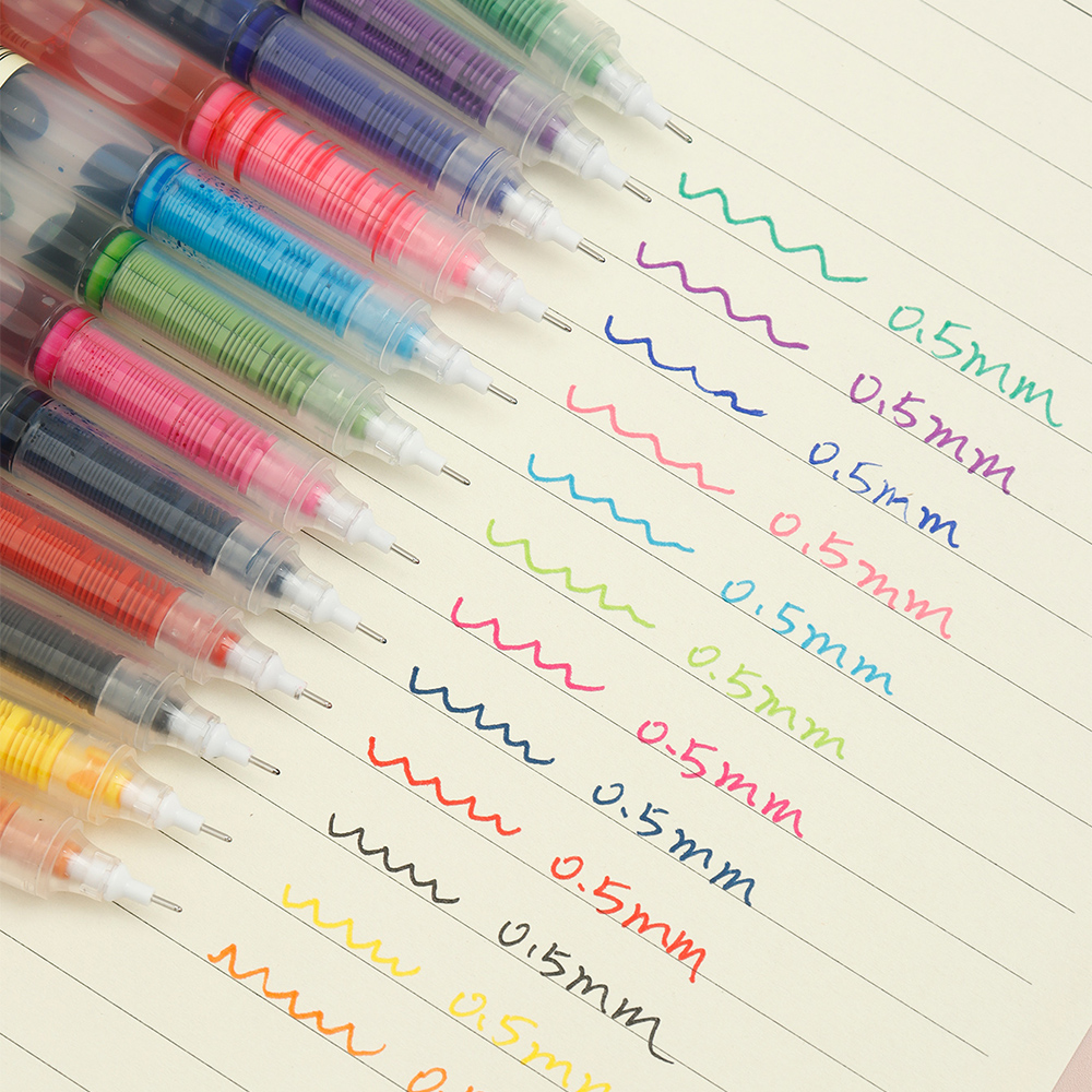 12 pçs multicolorido estudante escola escritório papelaria caneta gel fino grande capacidade de tinta caneta esferográfica reta líquido rollerball caneta