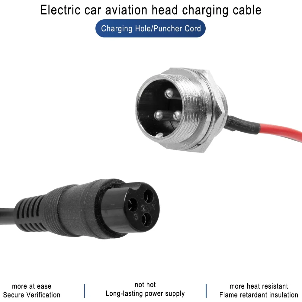 Battery Charging 3 Pin Prong Inline Connector Head Round Three-hole Charging Port Jack Socket Electric Scooter Charger Connector