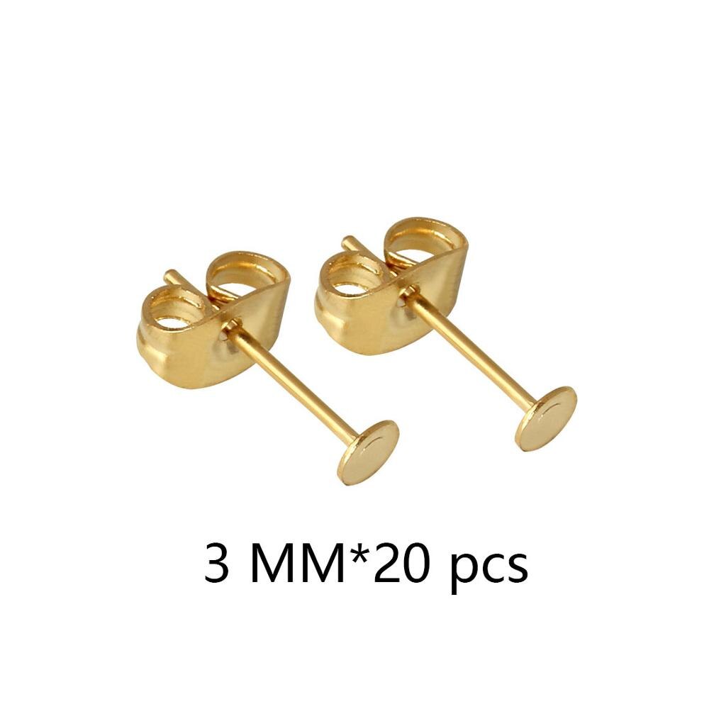 Lote de pendientes de poste de acero inoxidable blanco, 100 unidades, pasadores de Base con tapón para pendientes, reverso de oreja para joyería DIY, soporte de cabujón: 3mm X 20pcs