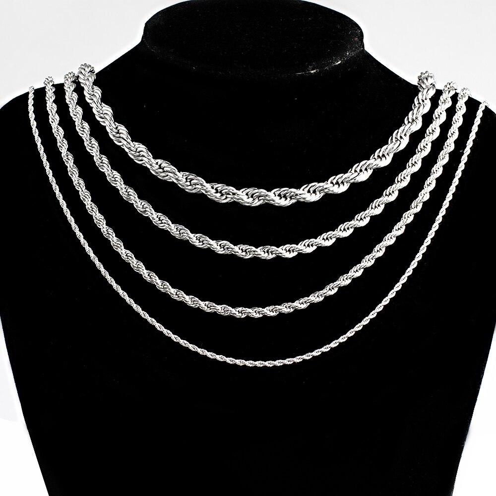 Stainless Steel Rope Chain Necklace Twisted 2/3/4/5/6/7 Width for Men and Women Gold Silver Jewelry