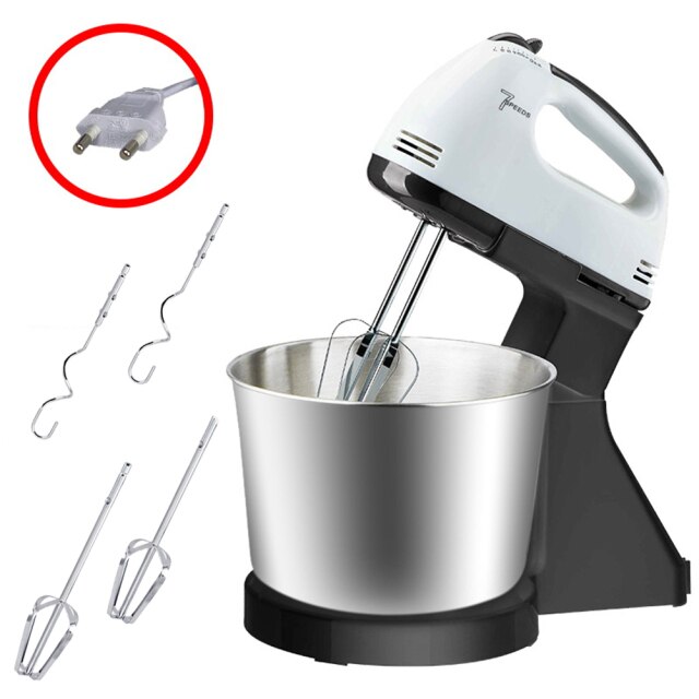 Hand Mixer Electric Egg Beater 7 Speeds Handheld Whisk with Stainless Steel 2 Beaters 2 Dough Hooks 1.7L Container: EU