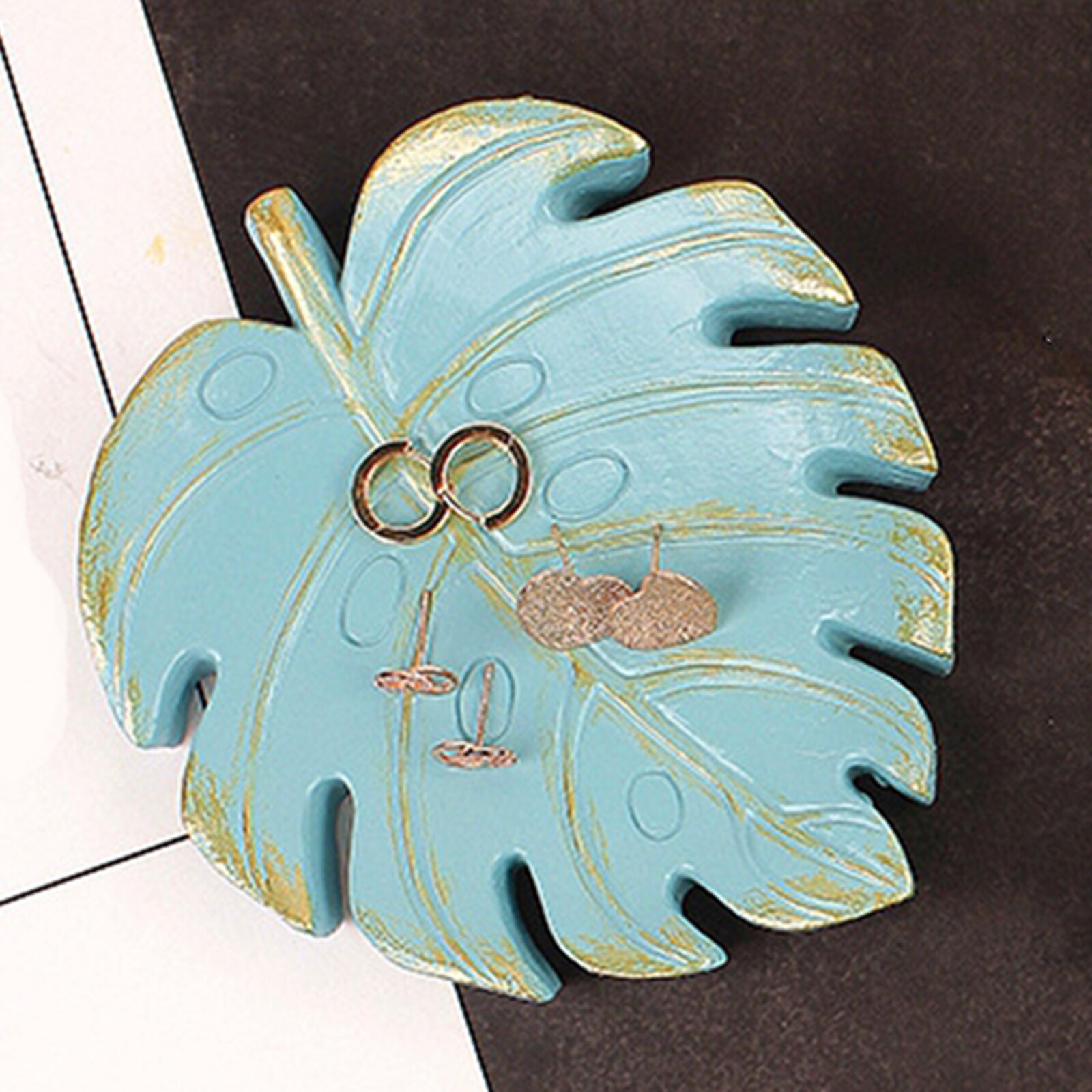 Hars Lade Kleine Schotel Sieraden Opslag Ring Ketting Opbergvak Trinket Gerecht Ring Armband Plaat Huishoudelijke Opslag: Light Blue Monstera