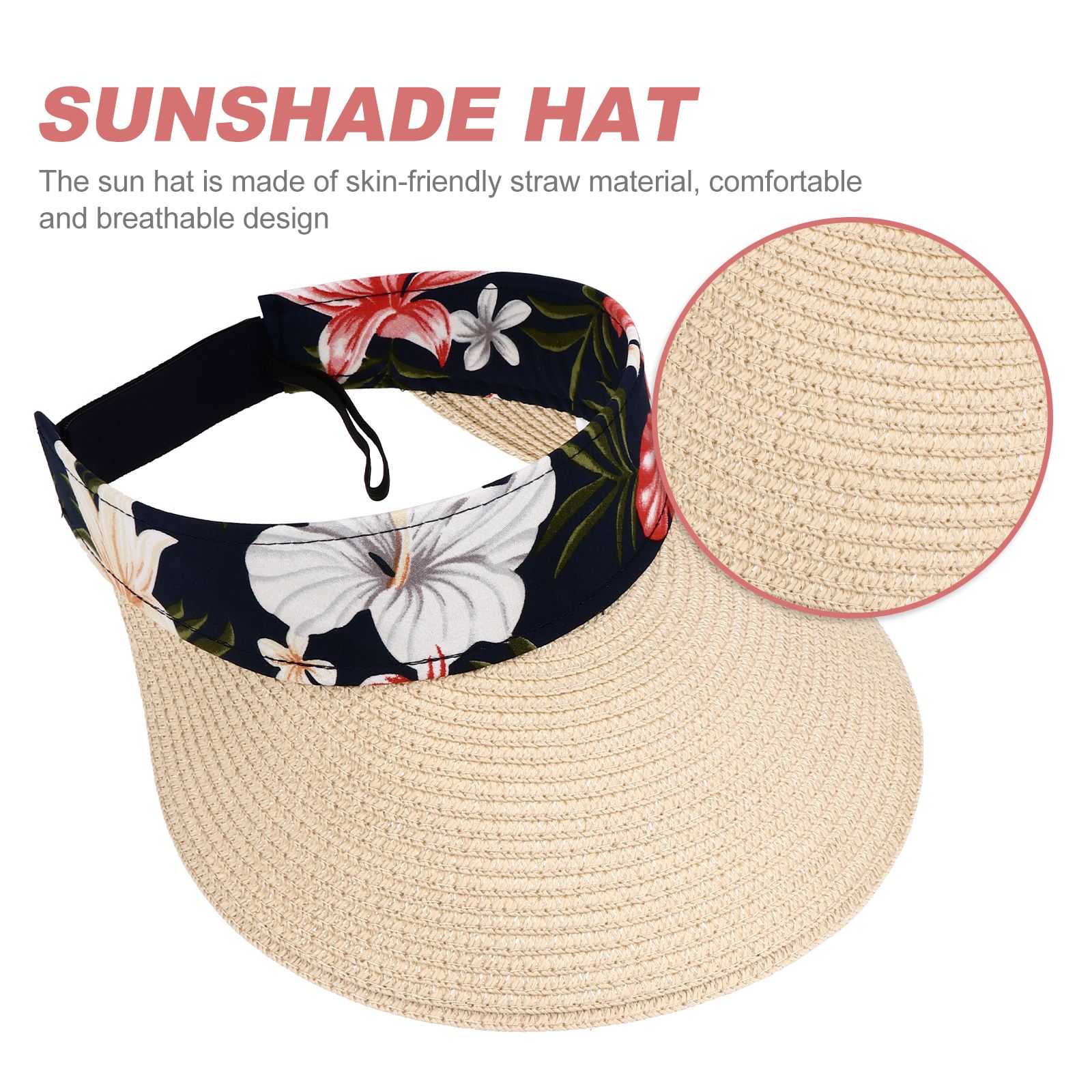 Braid Sun Visor Hat Outdoor Visor Cap Wide Brim Summer UV Protection Beach Cap