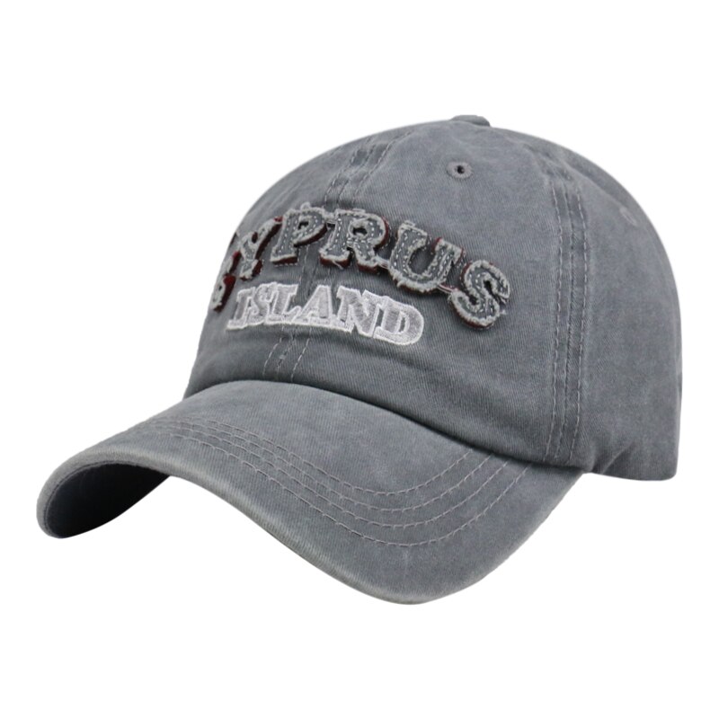 Revemor utendørs unisex sport bein gorras kypros øy bokstav pappa hattemaker vasket denim baseball caps til menn kvinner casquette: Grå