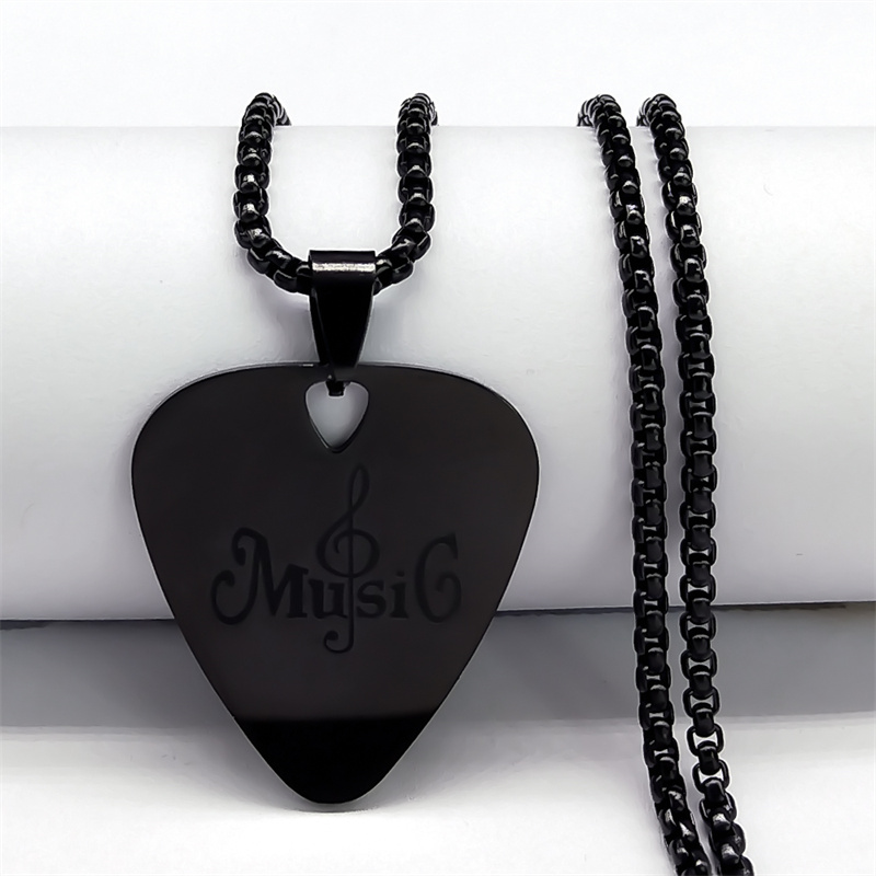 Collana con ciondolo plettro per chitarra musica rock musicale per donna/uomo Collare per gioielli regalo per feste con catena per basso musicale punk in acciaio inossidabile: Blu di zinco