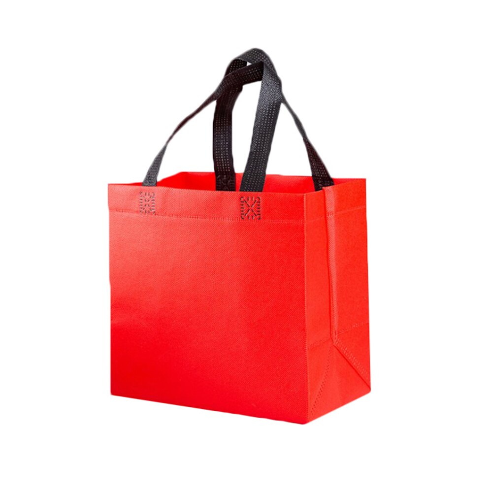 Women Foldable Shopping Bag Reusable Eco Unisex Fabric Non-woven Shoulder Fabric Bags Tote Grocery Bags Pouch lunch bag: Red