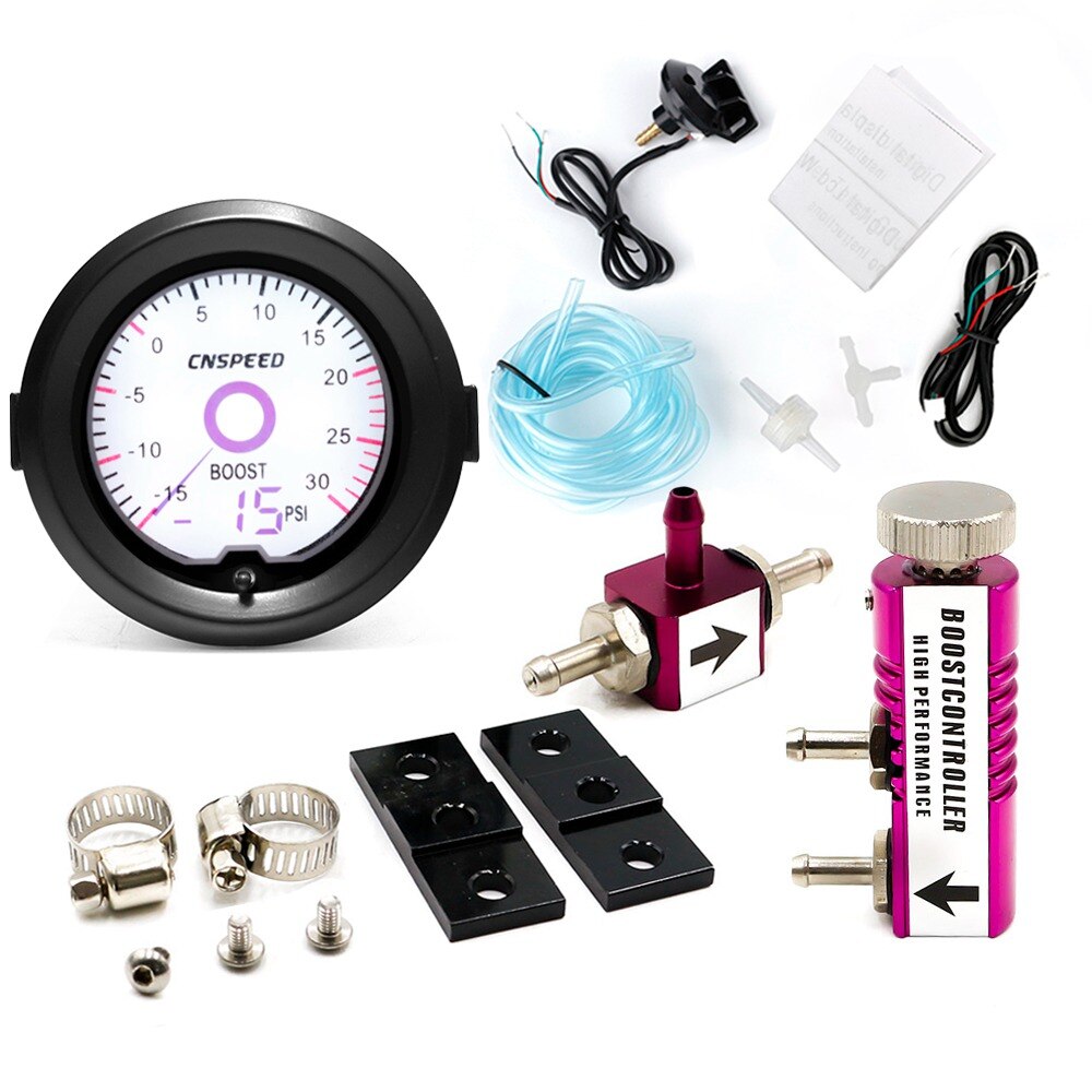 Indicador Turbo Boost Gauge de 2 pulgadas/52mm, cristal líquido, pantalla de puntero Virtual de 7 colores, mesa Turbo PSI con Kit de controlador ajustable: purplr Controller