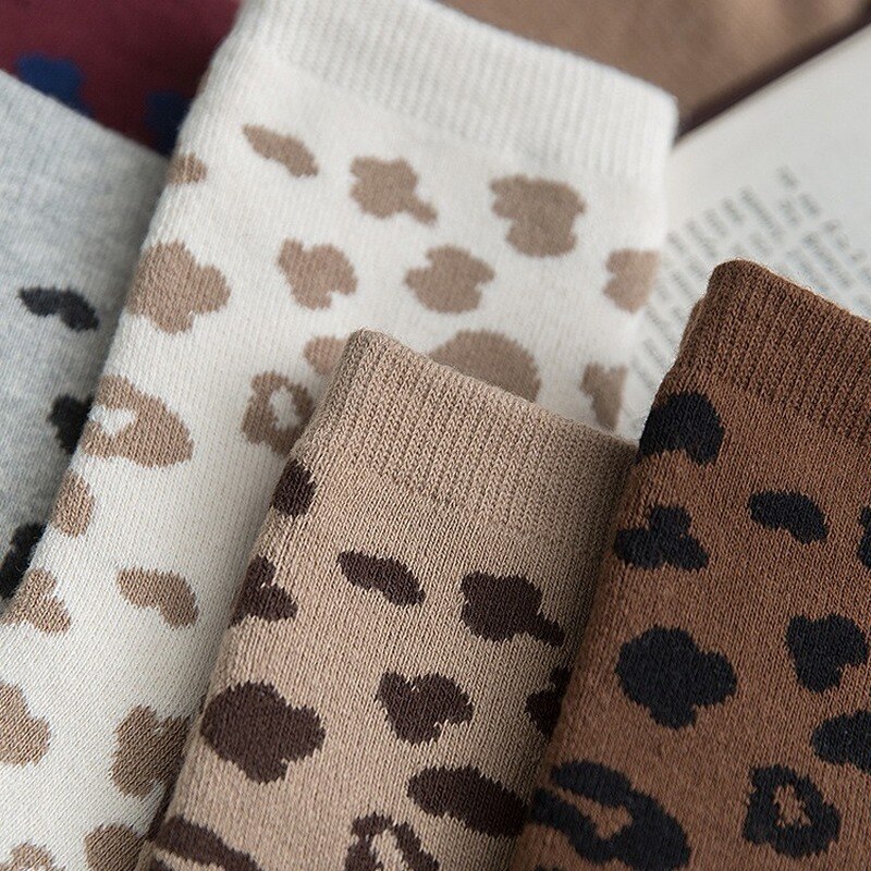 Spotted Leopard Print Women Socks Cotton Terry Tube Thickened Warm Socks Cotton Korean Japanese Style Eur35-40